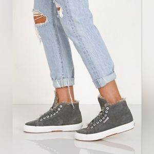 Superga Shearling Lined Dark Grey Suede Women's Sz 10 Lace Up